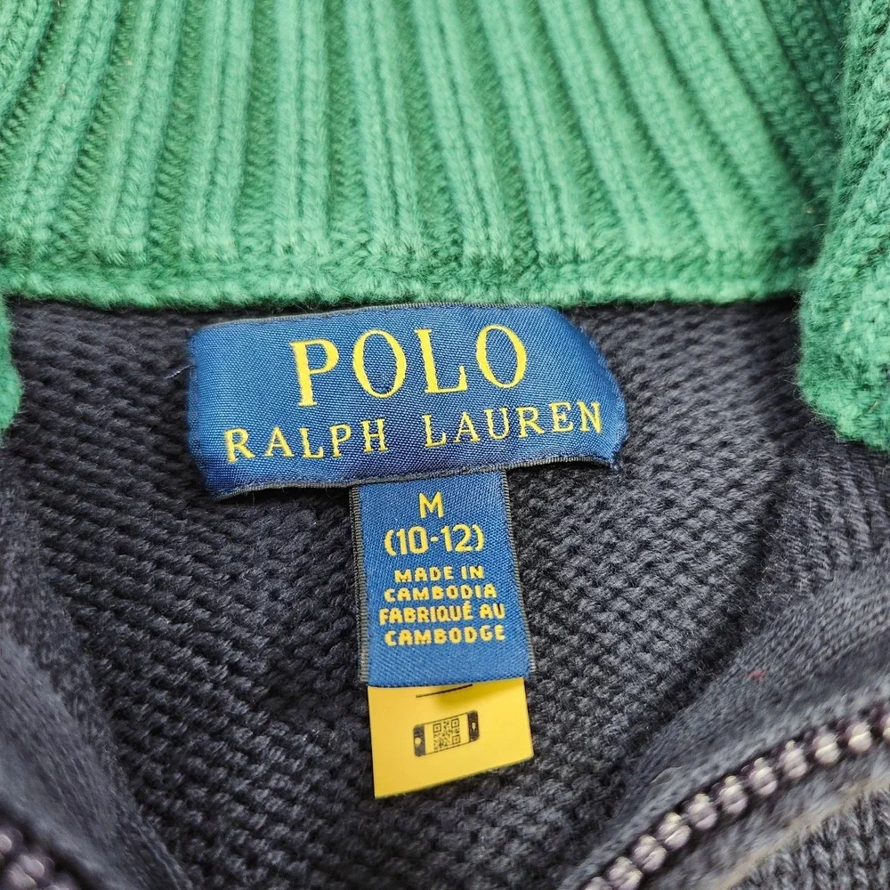 Polo Ralph Lauren Sweater Kids Medium 10-12  Heavy Cotton Quarter Zip Colorblock